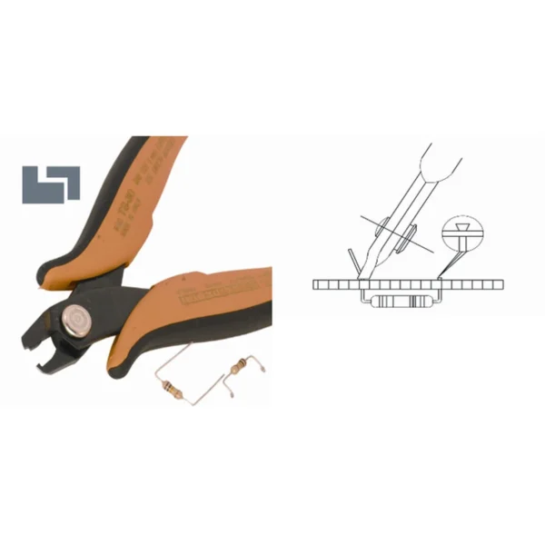 Cuts and presses the component wire against the PCB in one operation. Steel thickness 3mm. Tool length 138mm – CP-TS30D