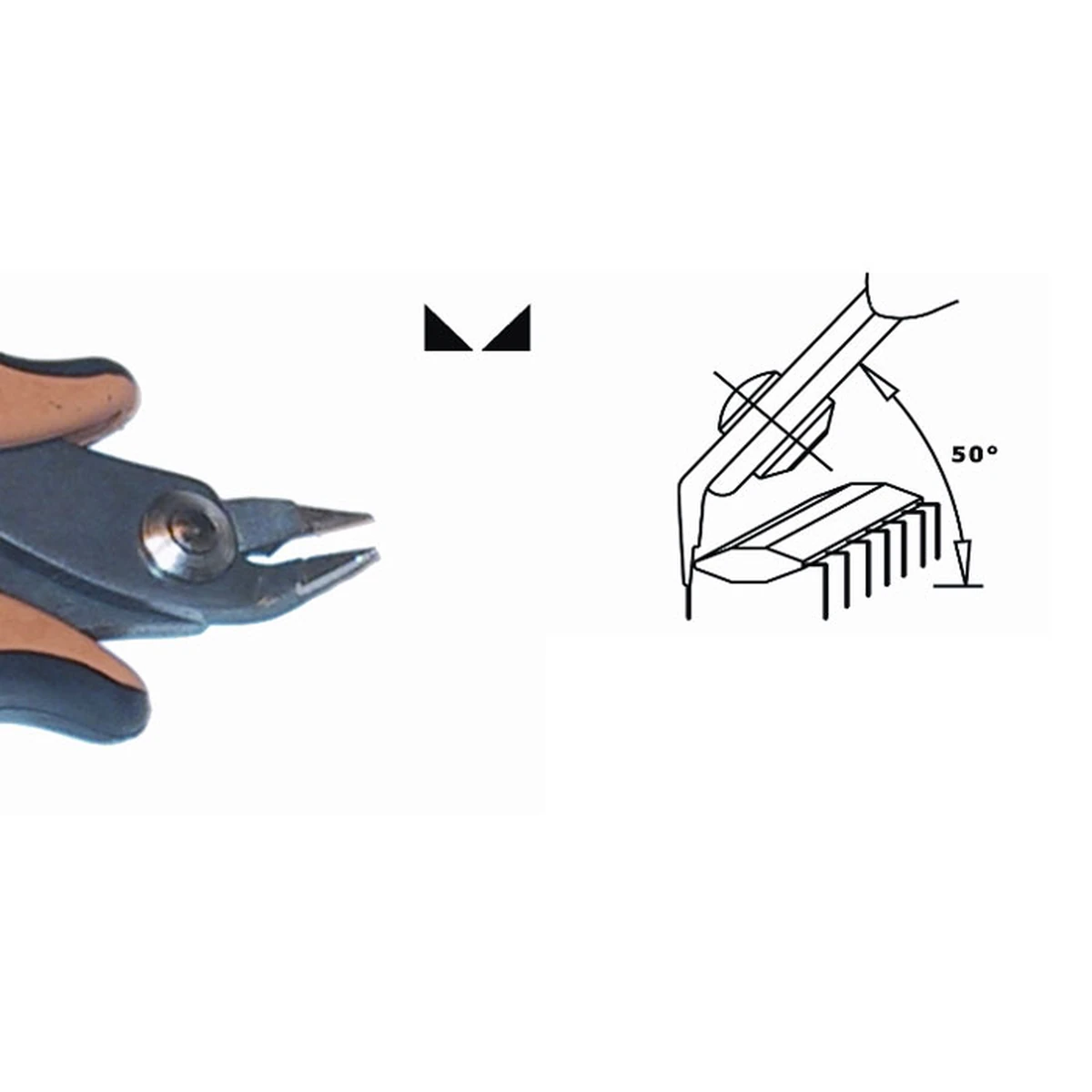 Tool 50° angled for the cutting of integrated circuit pins. ESD. Steel thickness 3.0mm, tool length 137mm, Copper wire 1.02mm – CP-TR30TD