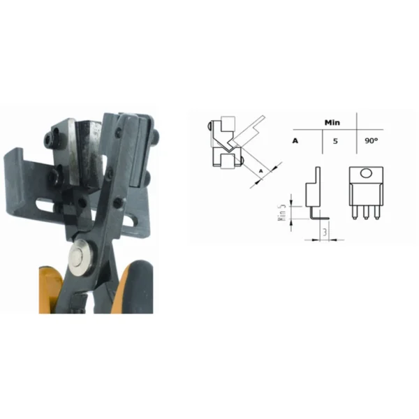 Cuts & forms the wire in one step. Length adjustable due to sliding stop. ESD. Steel thickness 5mm. Length 158mm – CP-PN5040-90D