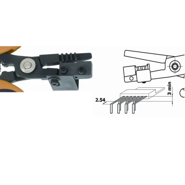 Forms the 7 component leads of TO 220 at 90°. Leads 2-4-6 will be shorter than leads 1-3-5-7 by 2,54mm – CP-PN5050-47D