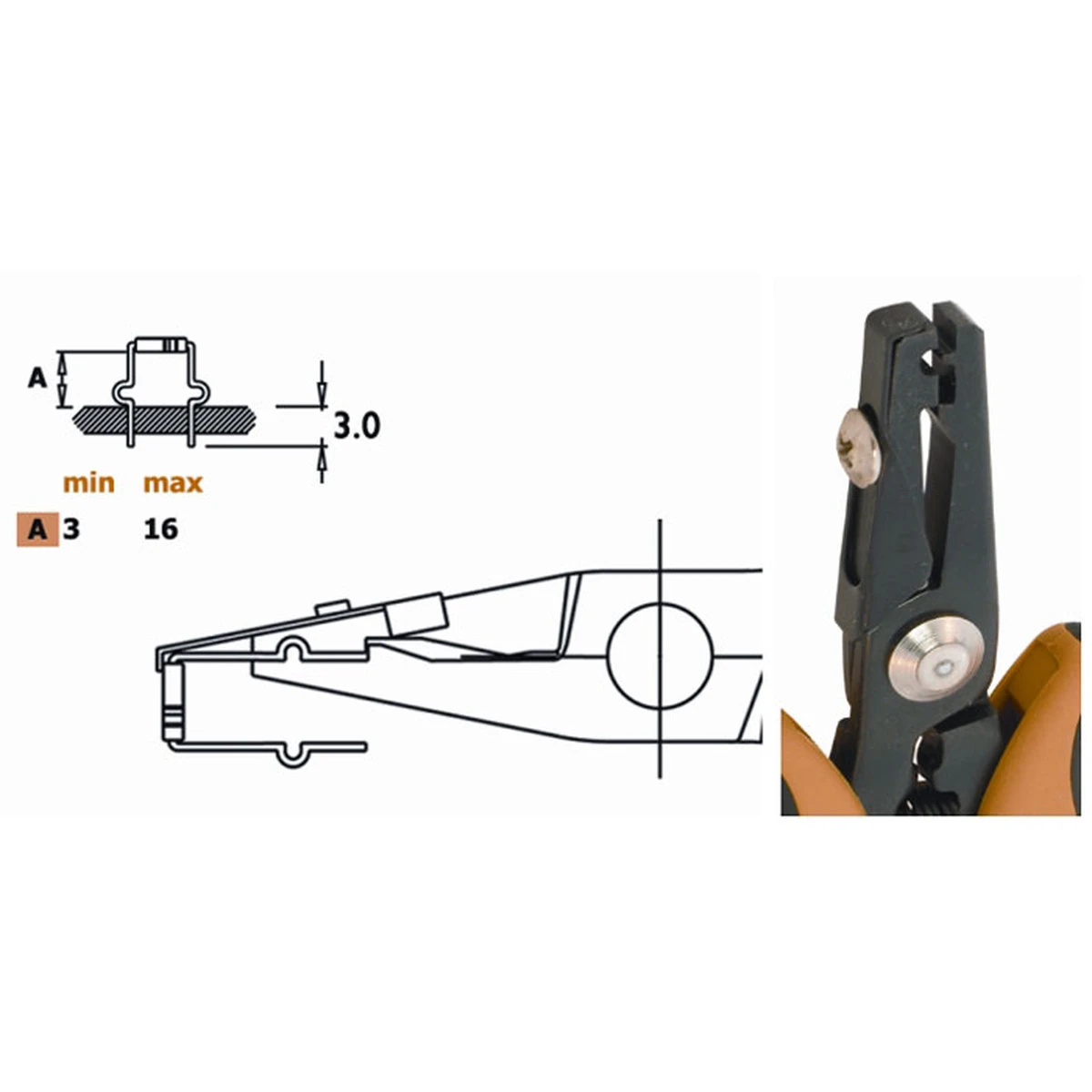 Cuts & forms the component wire in one step. Length setting via sliding stop (A min 4 max 16). Steel thickness 5mm, Length 150mm – CP-PNR5000D