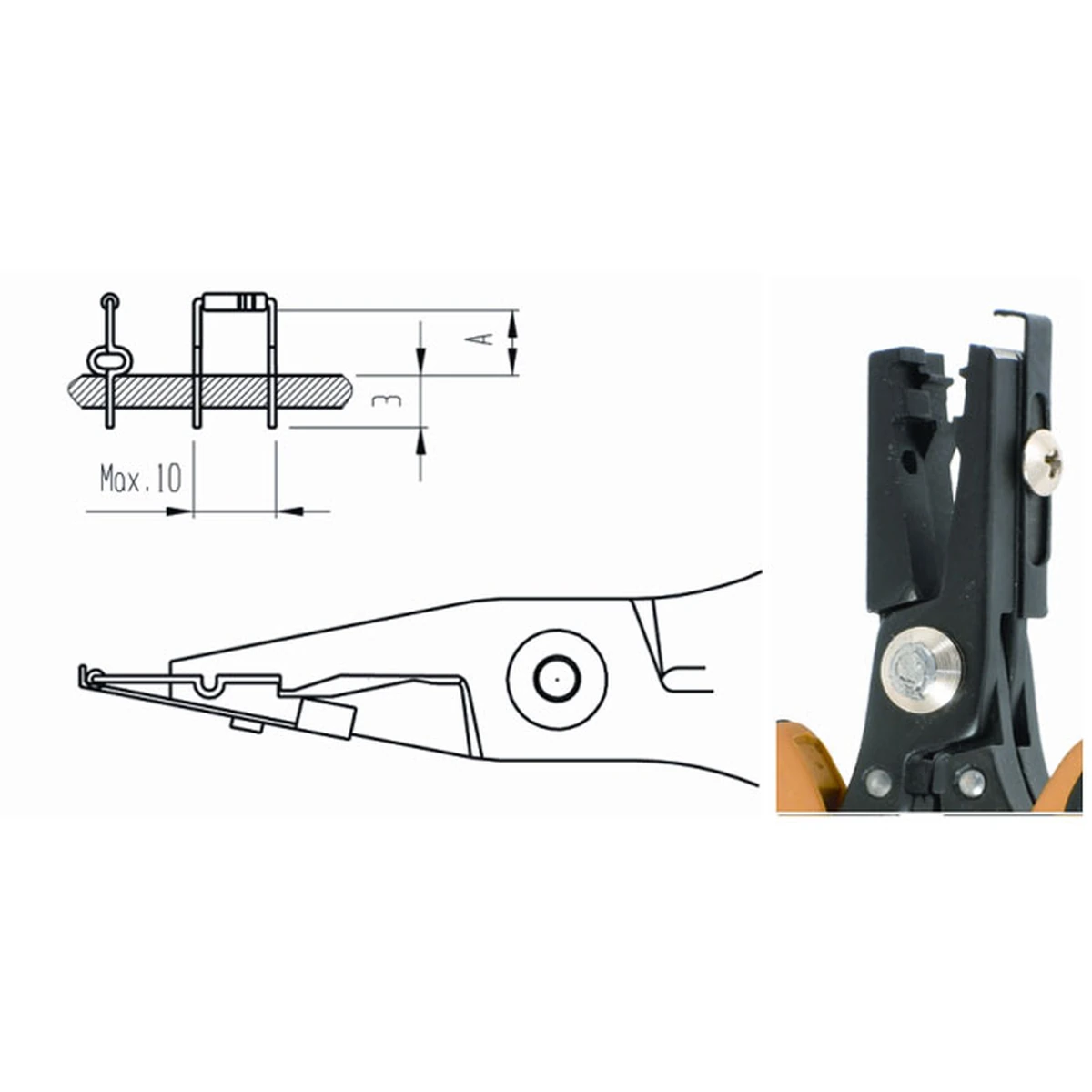Cuts and forms in a double opposite C-shape, Length setting via sliding stop (A min 4 max 16) – CP-PNR5010D