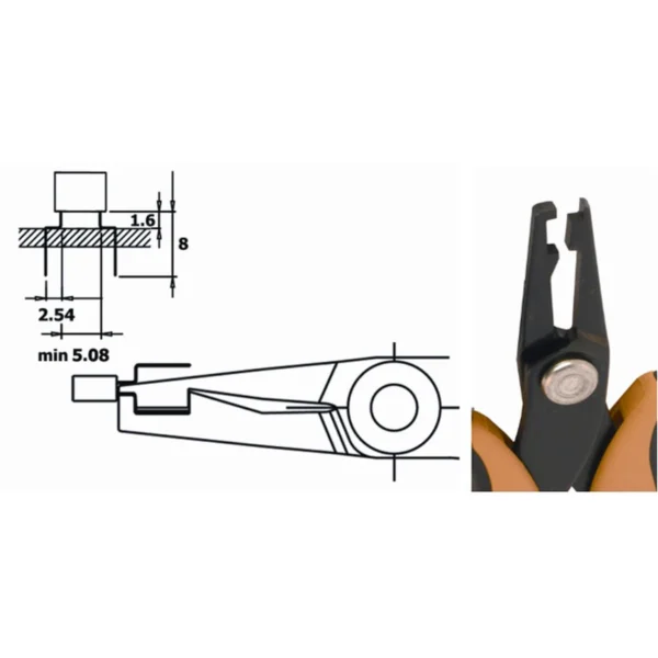 Forms the component wire in L-shape and cuts the residual part. ESD. Steel thickness 3mm, Length 145mm – CP-PTR30LD