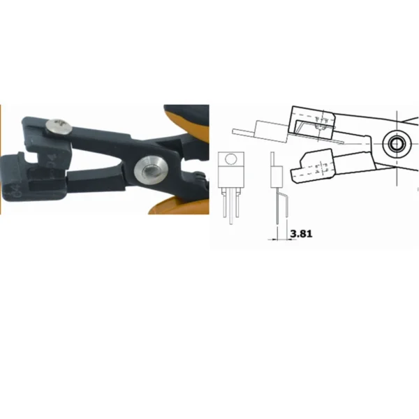 Special tool for the forming of side leads of TO247 & TO220, 5.08mm pitch. Steel thickness 5mm. Tool length 158mm – CP-PN5050-16D