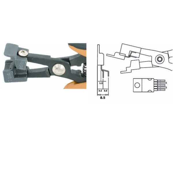 Designed to form the 5 component leads of TO 220. Leads 1-3-5 at 4mm and leads 2-4 at 1.5mm, 1,5mm pitch – CP-PN5050-19D