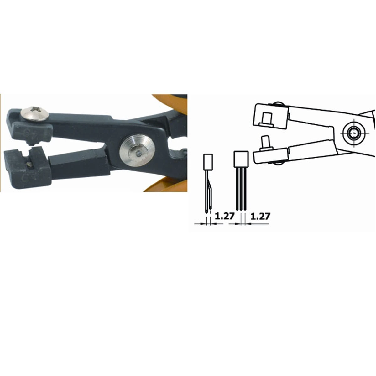 Forms the central lead of TO92 at 1,27mm pitch. ESD. Steel thickness 5.0mm. Tool length 158mm – CP-PN5050-25D