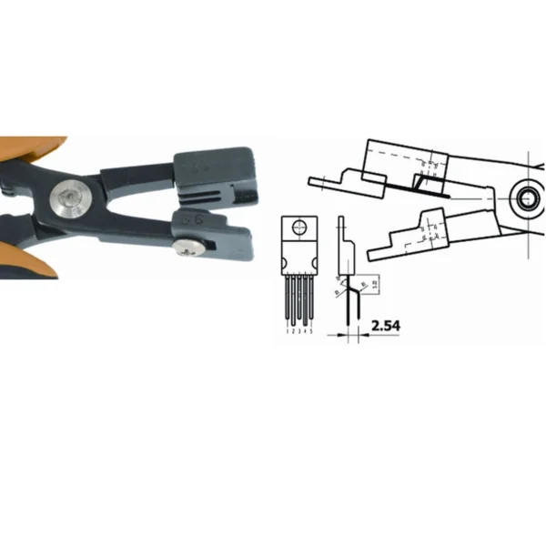 Forming of component leads 1-3-5 of TO 220 at 2.54mm pitch. ESD. Steel thickness 5mm, Tool length 158mm – CP-PN5050-54D