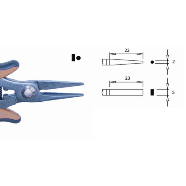 With one flat and one round jaw. Nose length 23mm. Steel thickness 5.0mm – CP-PN5028