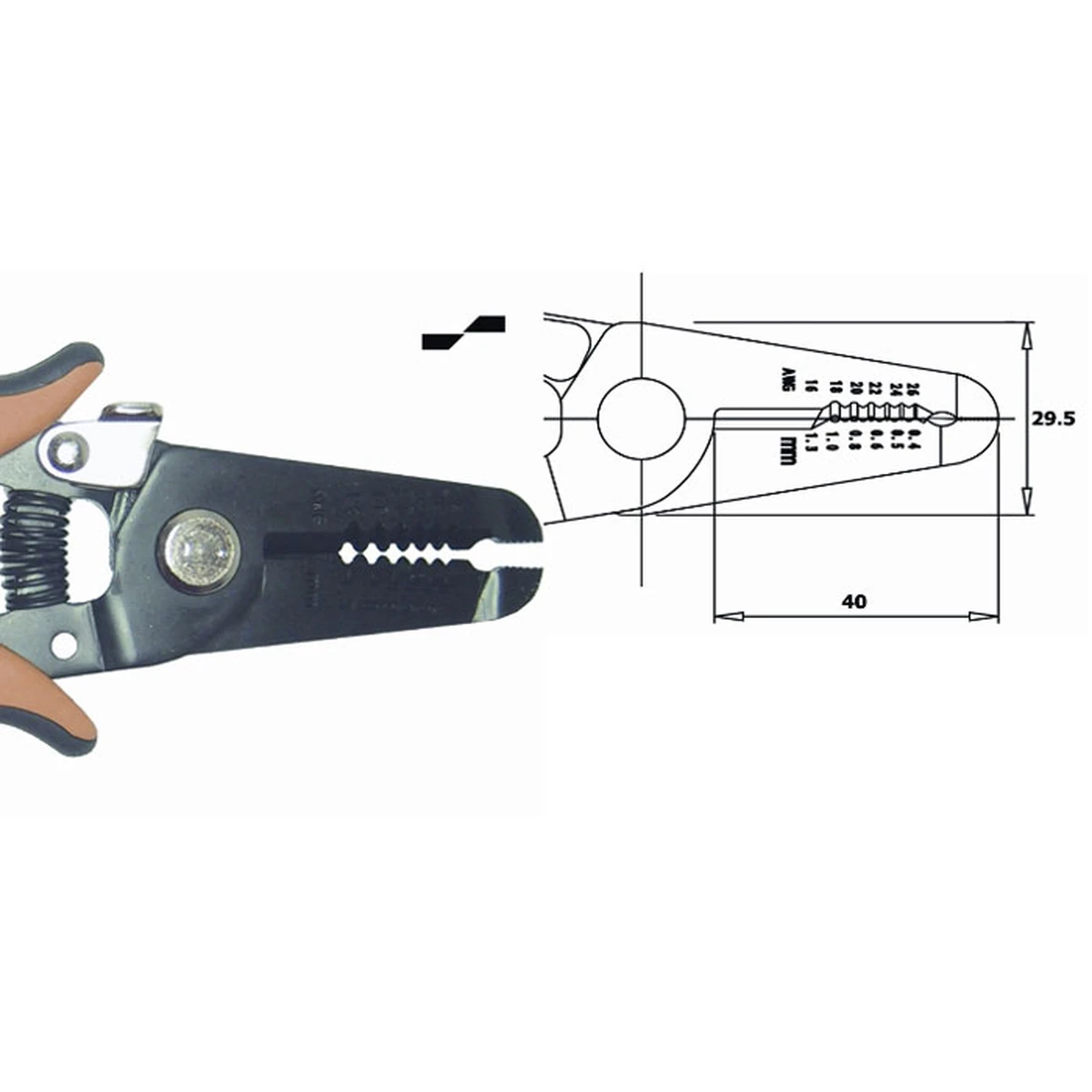 Can be used as shears, multi-diameter wire stripper and pliers. For Ø 0.4-1,3mm (26-16 AWG).Tool length 165mm – CP-CSP30.7