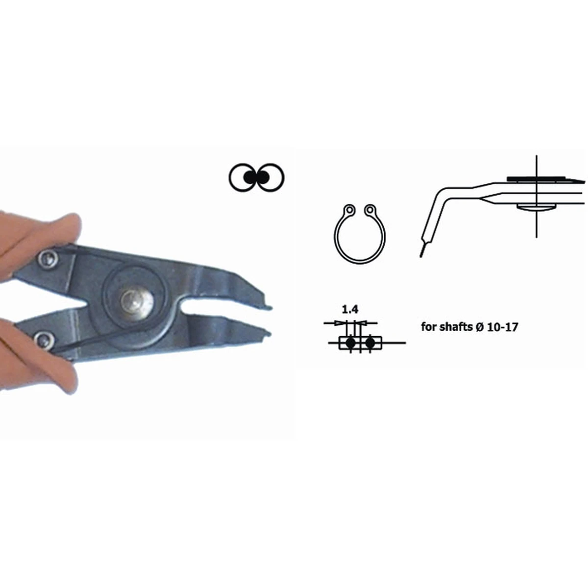 To fit and remove circlips & seeger rings, shafts-Ø: 10-17mm, tips-Ø: 1,0mm. Steel thickness 2.5mm. Length 155mm – CP-PP2