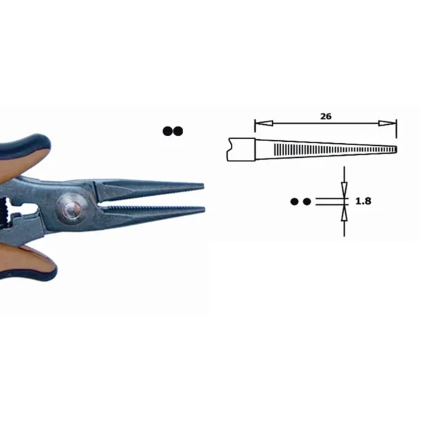 Internally serrated. Tips diameter 1.8mm. Nose length 26mm. Steel thickness 5.0mm – CP-PN5025Z