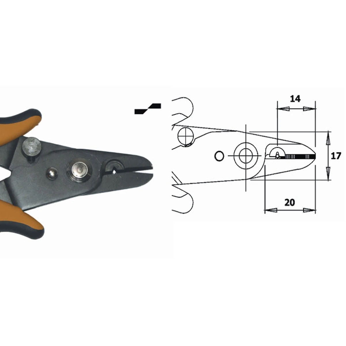 Shear-wire stripper to cut Kevlar® and to strip optic fibres. Adjustable from Ø 0.2-1.0mm. Length 148mm – CP-CCS-11-NB