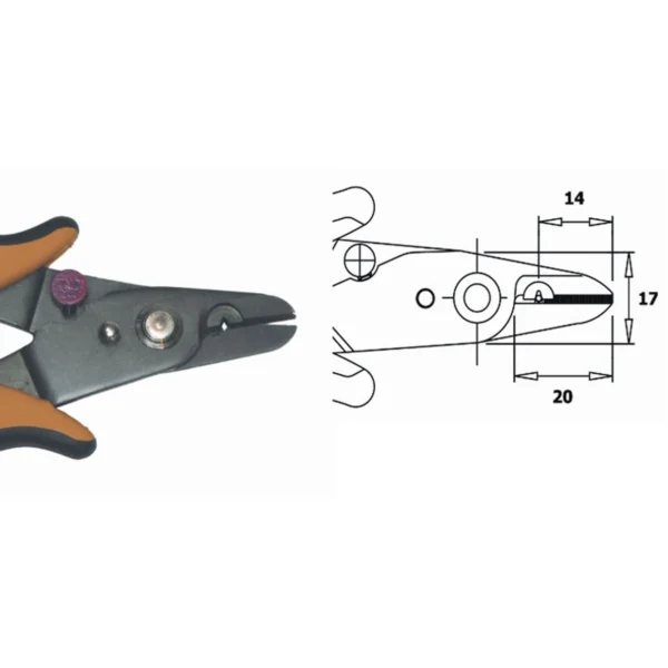 Shear-wire stripper to cut Kevlar® and to strip optic fibres. Fixed at Ø 0.13mm. Length 148mm – CP-CCS-13-NBD