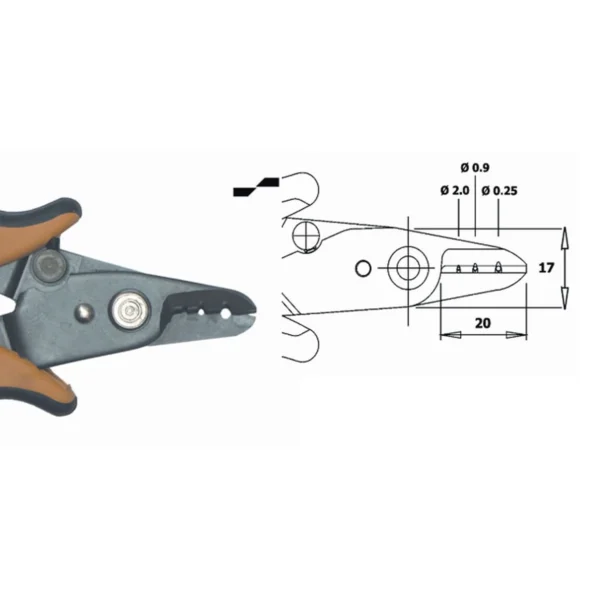 Fixed shear-wire stripper for optic fibres. Fixed at Ø 0.25-0.9-2 mm. Length 148mm – CP-CCS-15-NBD