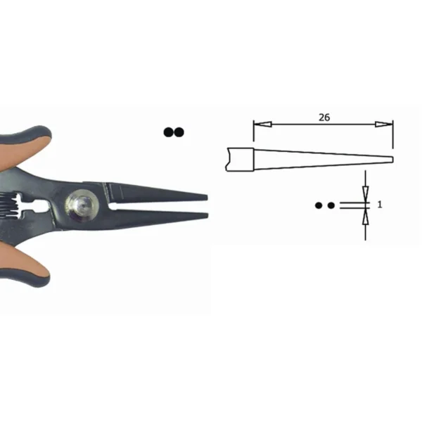Smooth internally. Tips diameter 1.0mm. Nose length 26mm. Steel thickness 5.0mm – CP-PN5025-2