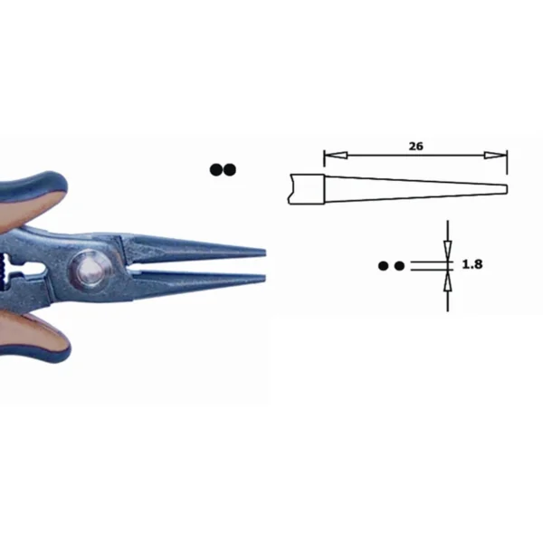 Smooth internally. ESD. Tips diameter 1.8mm. Nose length 26mm. Steel thickness 5.0mm – CP-PN5025D