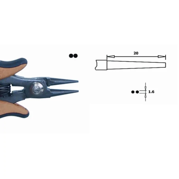 Smooth internally. Tips diameter 1.6mm. Nose length 20mm. Steel thickness 5.0mm – CP-PN5025-1