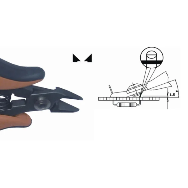 Cuts component lead at 1.5 mm from the surface. Steel thickness 5.0 mm. Tool length 140 mm. Copper wire 1.60 mm – CP-TR5015