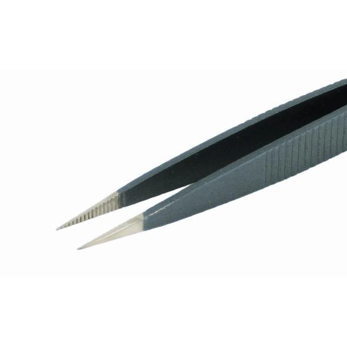Tweezers with flat and thick tips, internally & externally serrated. Length 120mm, ESD – CP-00D-ESD