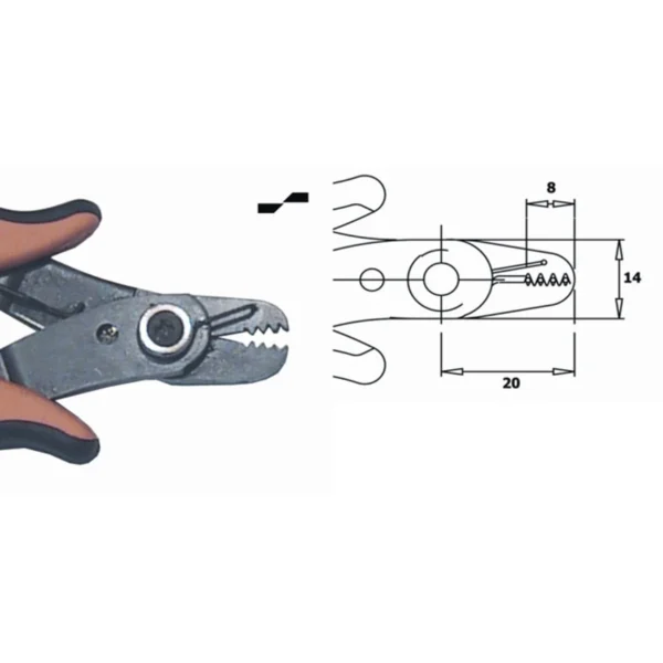 Strips the cables without damaging the conductor wires. For Ø: 0.20-0.64mm, AWG 32-22. Length 141mm – CP-SF30