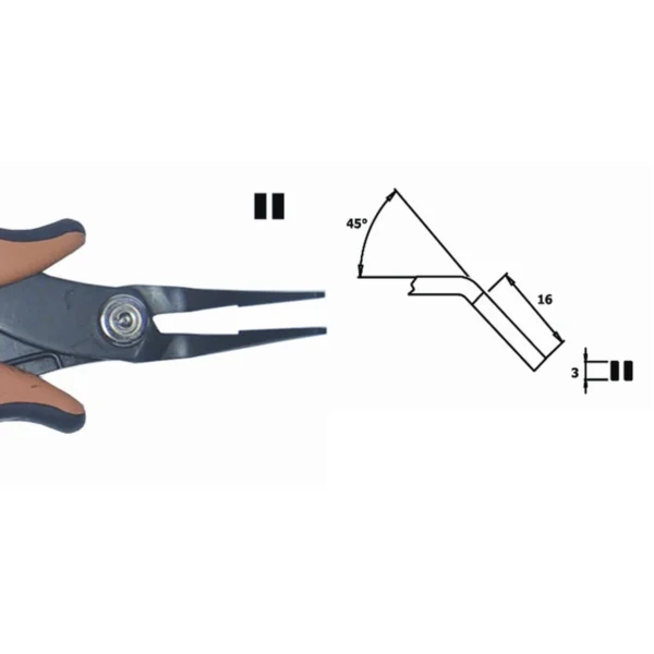 45° abgewinkelt mit glatter Innenfläche. ESD. Klingenstärke 3,0 mm, Länge 152 mm. – CP-PNB2008D