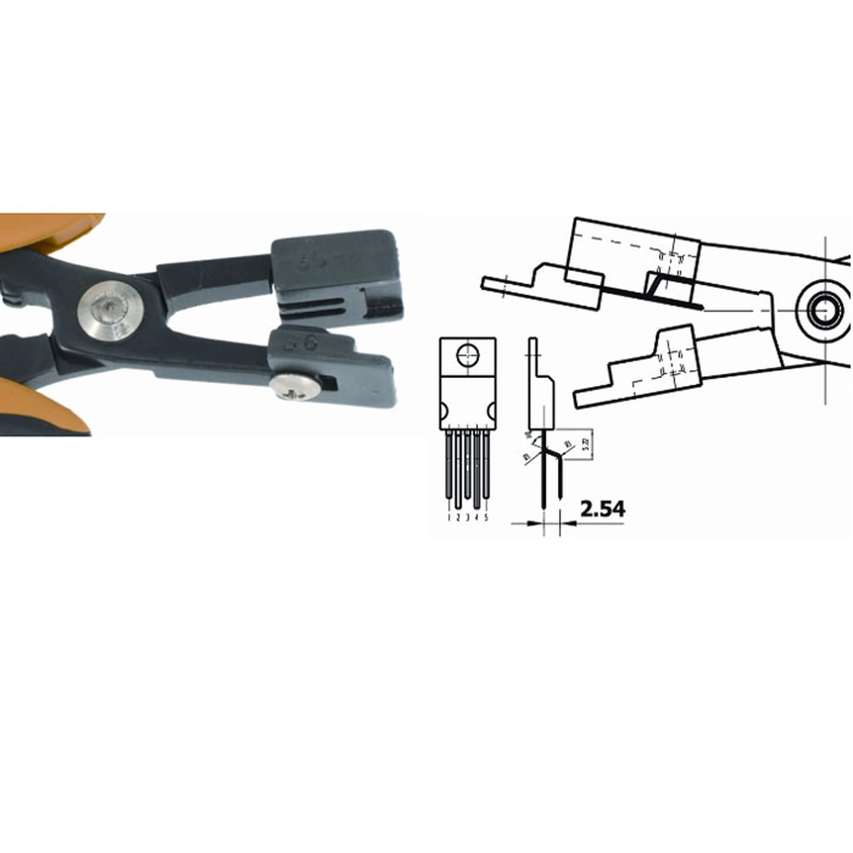 Zange zum Umformen von Stiften 1-3-5 von TO220, Raster 2,54 mm. ESD. Klingenstärke 5,0 mm, Länge… – CP-PN5050-54D