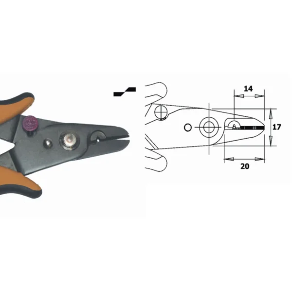 Zum Schneiden von Kevlar® und Abziehen von optischen Fasern. Fixiert bei Ø 0,18 mm. Länge 148 mm. – CP-CCS-18-NB