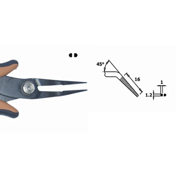 45° abgewinkelt mit gezahnter Innenfläche. Klingenstärke 3,0 mm, Länge 152 mm. – CP-PNB2015