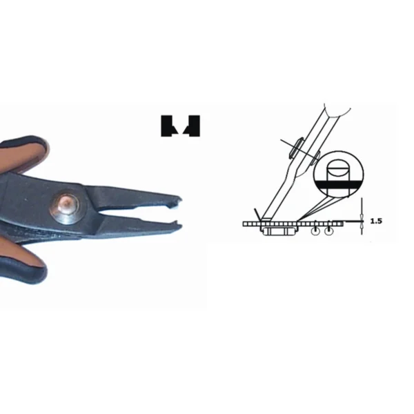 Frontschnitt, 60° Winkel. Klingenstärke 3,0 mm. Werkzeuglänge 144 mm. Kupferdraht 1,02 mm. – CP-TR3015VD